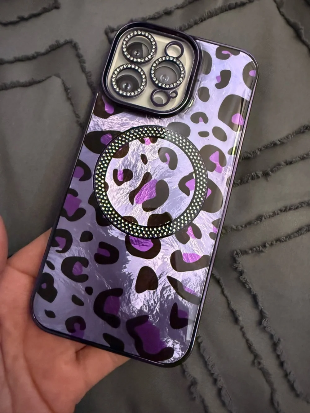 Purple Leopard Print IPhone 14 Pro Max Magsafe Phone Case